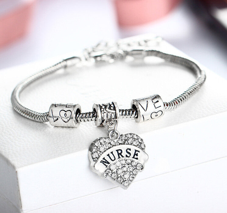 Silver Plated Charm Nurse Bracelet